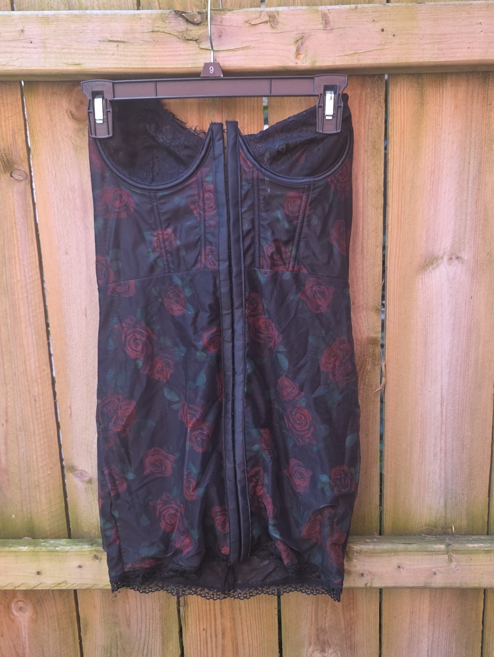 Floral Lace-Trim Black Red Rose Midi Dress